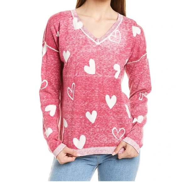 IN2 BY INCASHMERE Hearts Faded Red Cashmere Blend Sweater - Picture 2 of 14